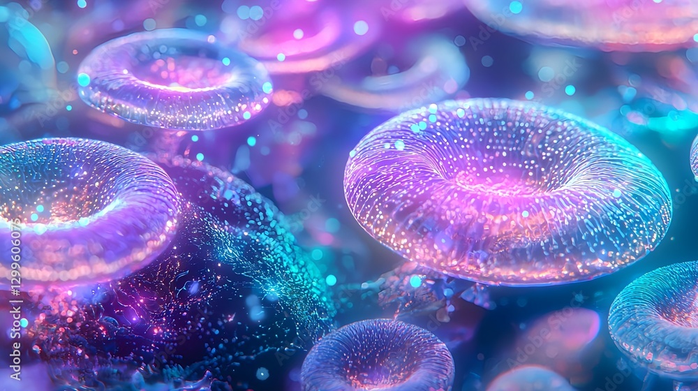 Poster abstract futuristic technology background with glowing rings and bokeh
