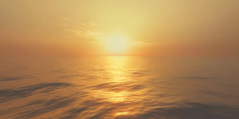 Obraz premium Golden Glow on a Quiet Ocean Horizon at Sunset for Serene Seascape