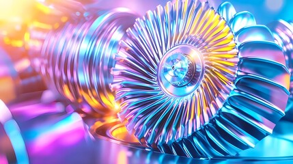 Abstract Metal Gear Design with Vibrant Colors and Bright Light for Technology Backgrounds