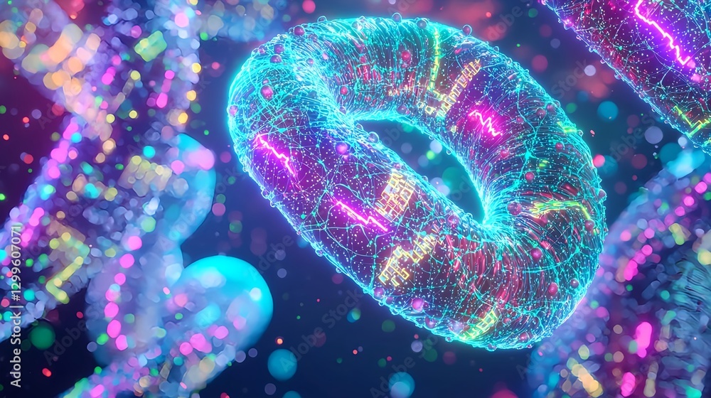 Poster abstract technology background with glowing neon light and data connections, futuristic network