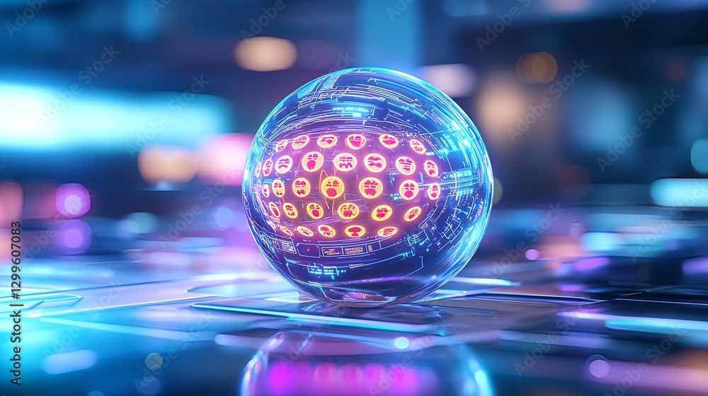 Poster abstract technology background with glowing orb: data science, innovation, future concepts