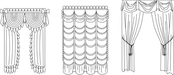 vector sketch illustration silhouette design of fabric curtain for room divider partition  