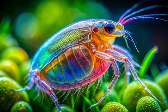 Microscopic Moina Mysis Water Flea Closeup, Aquatic Life Stock Photo