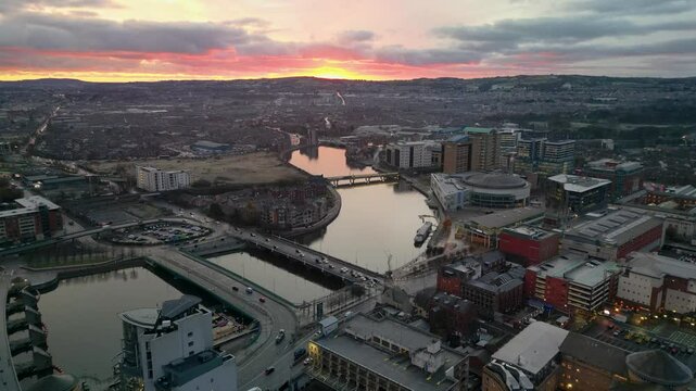 Aerial view Sunrise Belfast Northern Ireland 
