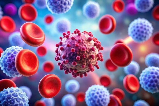 Microscopic View of Leukemia Blast Cells in Blood Smear - Minimalist Medical Image