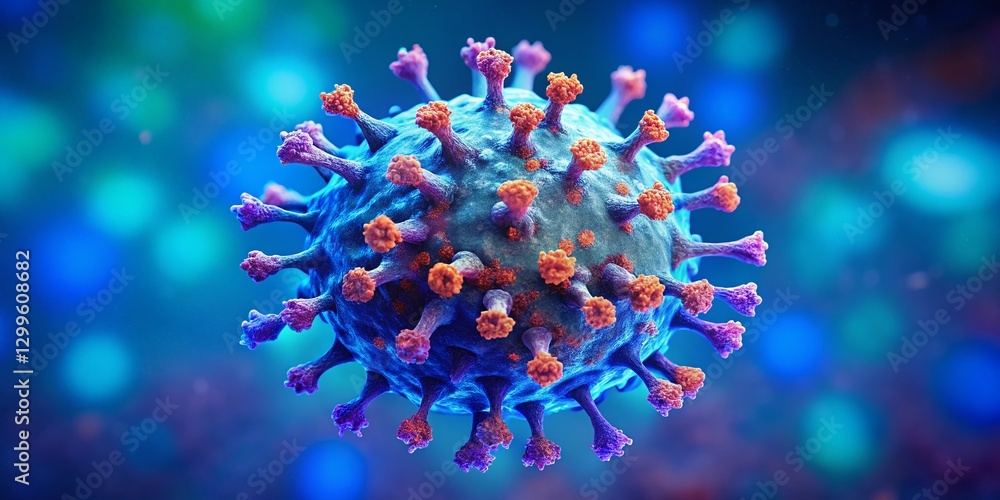 Poster microscopic virus: intricate blue structure with bokeh effect - high-resolution stock photo
