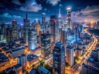 Fototapeta premium Midnight Cityscape: Dark Urban Night Scene with Copy Space