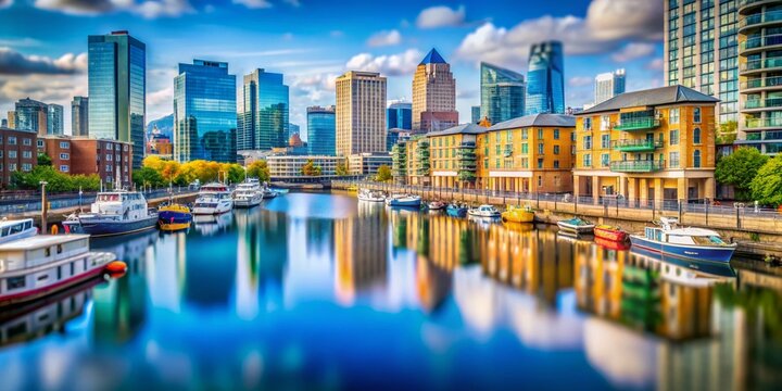 Millwall Inner Dock, London: Tilt-Shift Panorama of South Quay & Canary Wharf