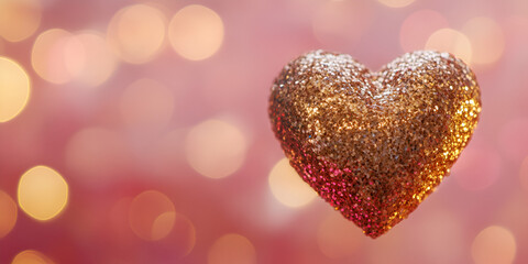 Obraz premium Golden Heart Sparkles Amidst a Red Gradient for Romantic Elegance