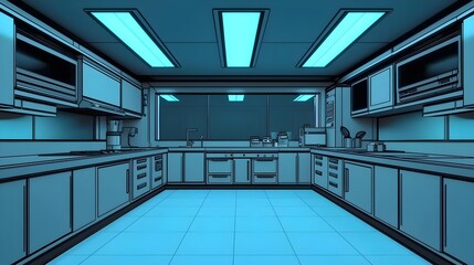 Obraz premium Futuristic Kitchen Interior Design with Blue Lighting - Modern Concept