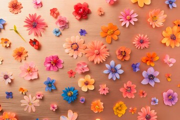 Vibrant Floral Arrangement with Blooming Flowers and Butterflies on Textured Background