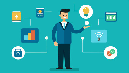 Smart Tech Solutions A consultant showcasing smart technology options for energy management like smart thermostats and sensors helping businesses adopt innovative solutions.