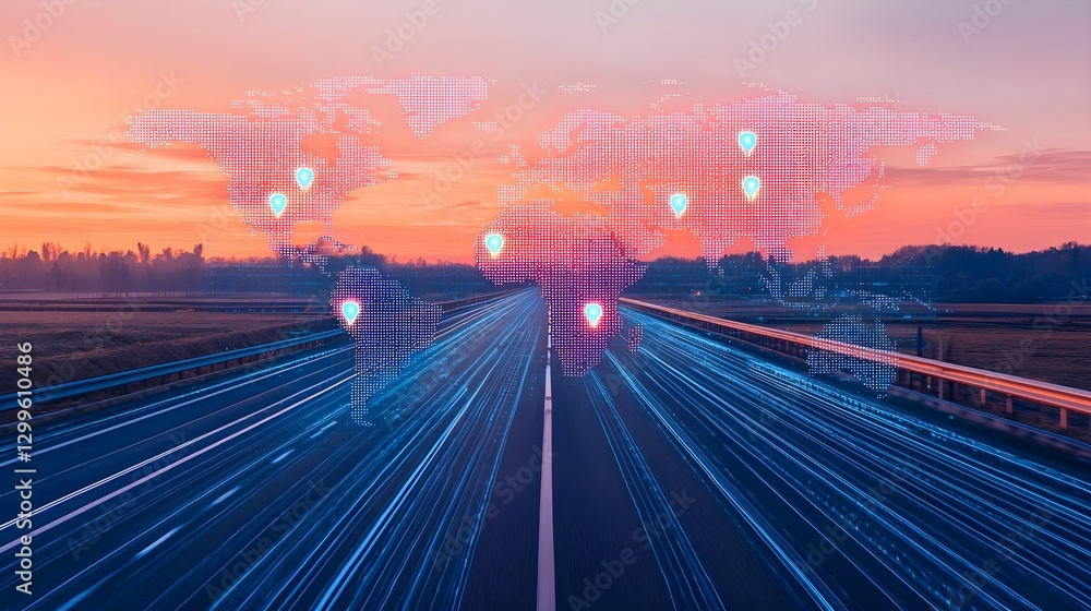 Aufkleber global network connection concept: data transmission on highway