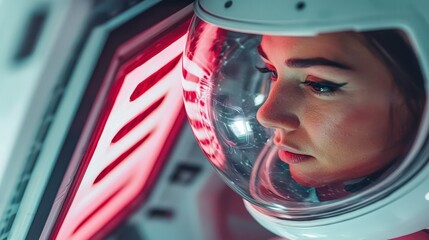 Fototapeta premium Futuristic Astronaut Woman AI Art Sci Fi Space Exploration