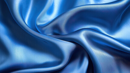Fototapeta premium Smooth blue silk fabric with elegant folds and soft texture