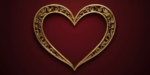 Golden Heart-Shaped Frame on Dark Red Gradient for Elegant Romantic Design