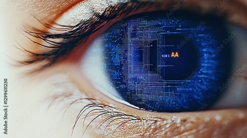 Poster digital eye biometric tech futuristic iris scan cyberspace ai