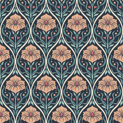 Colorful Art Nouveau Floral Seamless Vector Repeat Pattern