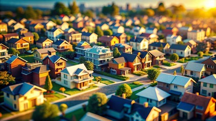 Obraz premium Miniature Sterling Cityscape: Housing Market Boom, Rising Home Prices