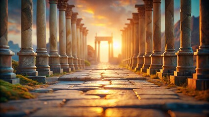 Fototapeta premium Miniature Stone Column Walkway: Perspective Landscape Photography