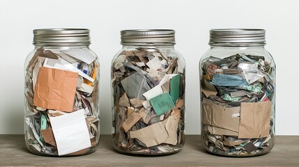 Zero Waste Concept: Paper Recycling in Glass Jars for Sustainable Living