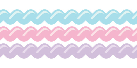 Pink Purple Blue Cute Wavy Rope Border Seamless Vector Repeat Pattern