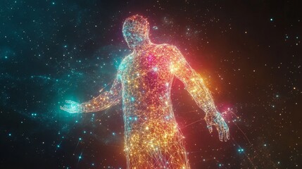 Obraz premium Astronaut exploring cosmic frontiers outer space digital art glowing visuals aesthetic perspective space exploration concept