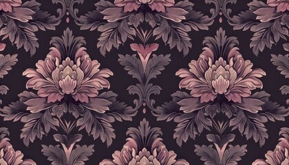 Ornate floral damask pattern with vintage style flowers, used for wallpapers, fabrics and backgrounds