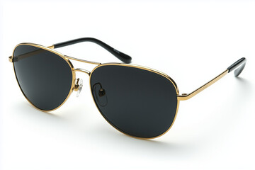 Gold frame aviator black sunglasses isolated on white background
