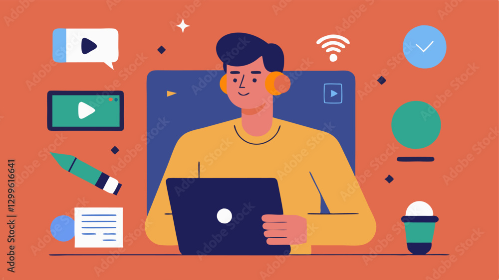 Poster social media promotion a podcast producer creating visuals for social media shown with editing tools