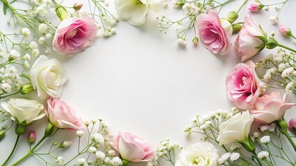 Minimalist Flower Frame: Eustoma & Gypsophila Border on White