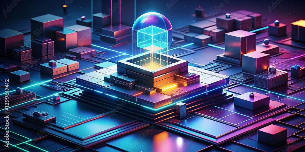 Poster minimalist futuristic quantum computing abstract art: digital circuitry design