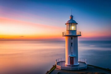 Minimalist Hino Lighthouse Seascape:  Solitary Structure, Coastal Serenity, Japan