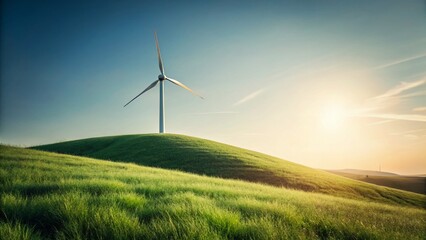 Obraz premium Minimalist Hillside Wind Turbine - Clean Energy Power Generation