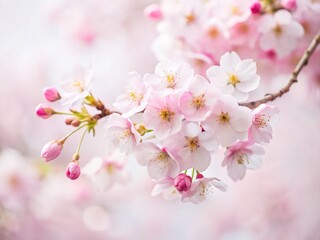 Fototapeta premium Minimalist Pink Cherry Blossoms on White Background - Spring Floral Photography