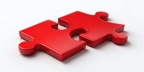 Minimalist Red Jigsaw Puzzle Pieces Connection Concept - Stock Photo