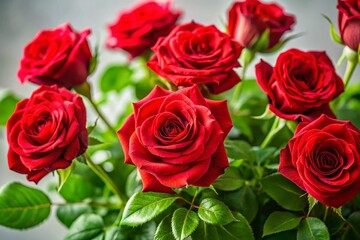Fototapeta premium Minimalist Red Rose Bush: Vibrant Blooms in Simple Elegance