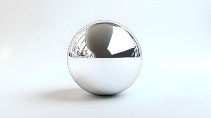 Shiny Silver Sphere on White Background Showcasing Reflective Surface and Light