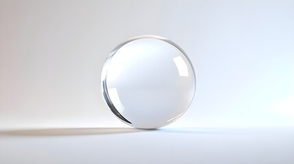 Clear Glass Sphere on Minimalist White Background Reflecting Light and Shadows