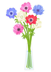 アネモネが花瓶に入ったイラスト