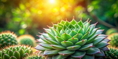 Minimalist Succulent Cactus Detail in Lush Green Garden - Stock Photo