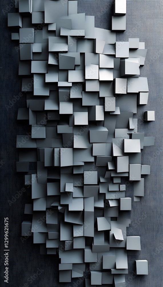 Poster a cluster of numerous gray cubes on a textured background