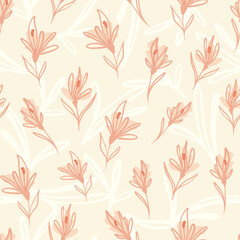 Cute Pink Doodle Spring Flowers Seamless Vector Repeat Pattern