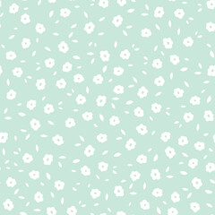 Pale Green Minimal Pastel Floral Ditsy Seamless Vector Repeat Pattern