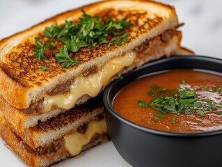 Delicious Grilled Cheese and Tomato Soup: The Ultimate Comfort Food Meal with Crispy Bread and Melted Cheese