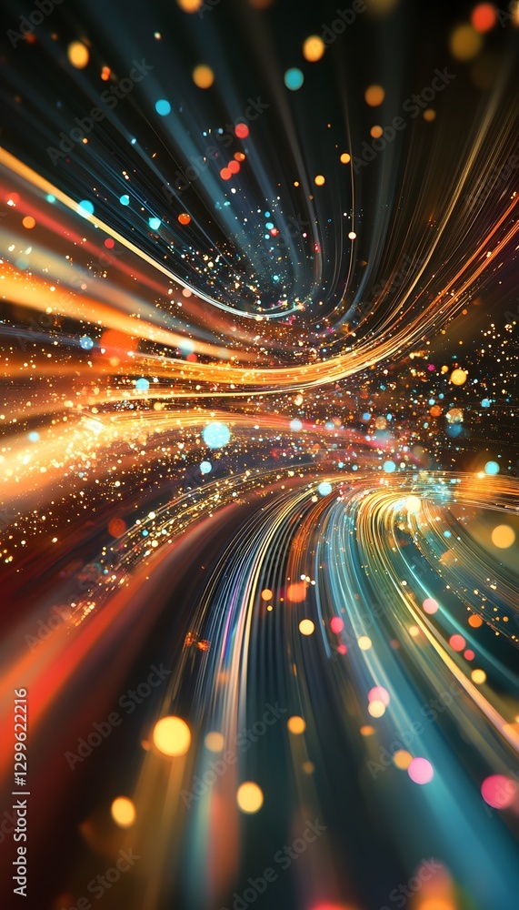 Poster abstract flowing light and particle design with vibrant colors and depth