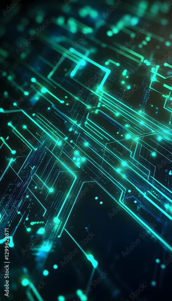 Poster abstract circuit board design with glowing lines and light spots
