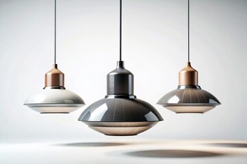Modern Designer Pendant Lights, Set of Decorative Lighting Fixtures, Isolated on White Background
