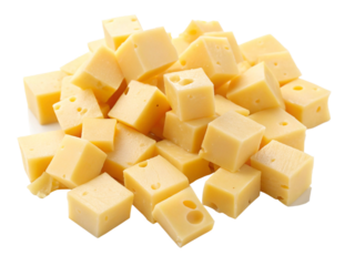 Diced holland cheese, isolated on white background.
