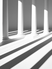 Obraz premium Lichtspiele und Schatteneffekte zwischen eleganten Säulen in Weiß